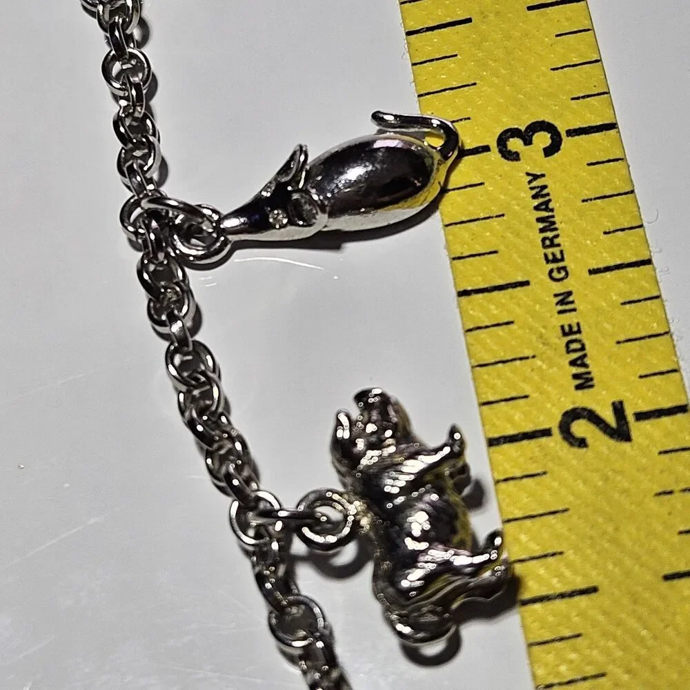 Silver Tone Spider Pig Mouse Horse Charm Toggle Bracelet 6
